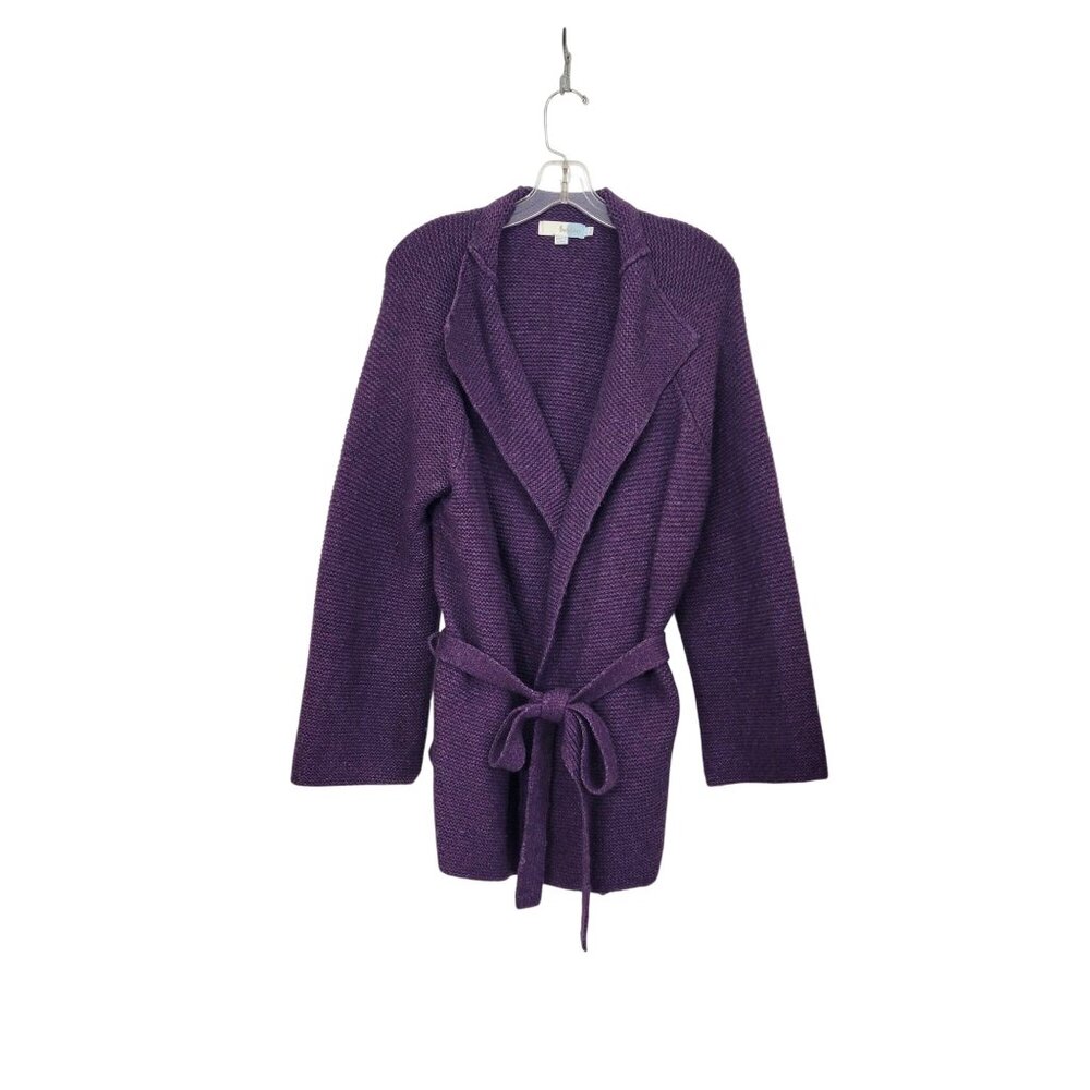 Boden Women's Purple Open Front Cardigan With Belt Wool/Nylon/Alpaca Blend US 14
